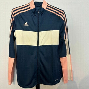 𝅺NWOT Adidas Track Jacket, Navy, Pink and Cream , Size L
